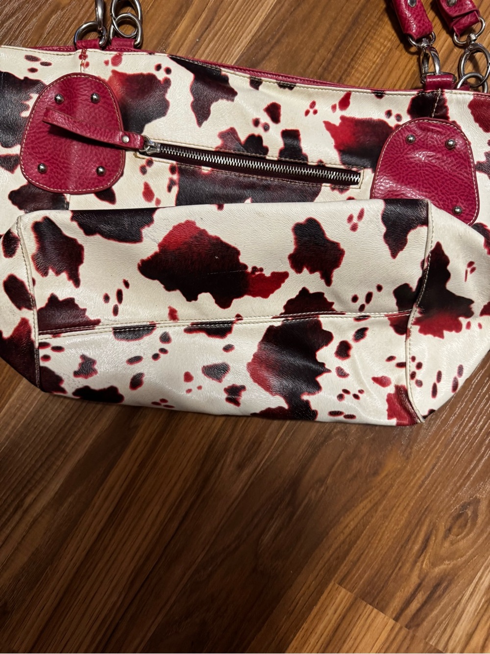 Vintage Red and Black Cow Print Shoulder Bag - Picture 2 of 10